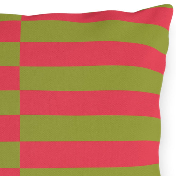 Pink and Green Striped Festive Christmas Throw Pillow