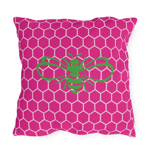 Honeycomb Bee Reversible Pink & Green Indoor Outdoor Accent Pillow