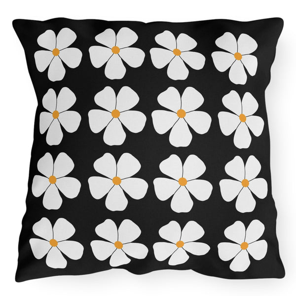 Black White Floral Indoor Outdoor Spring Accent Pillow