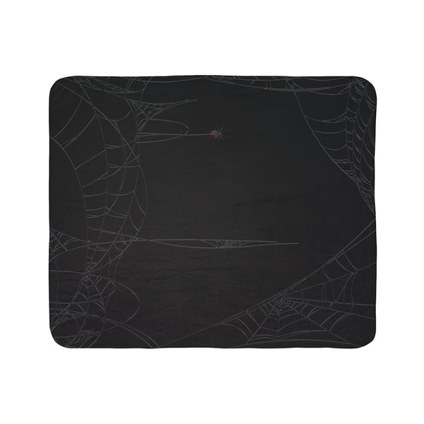 Spiderweb Black Halloween Plush Sherpa Throw Blanket
