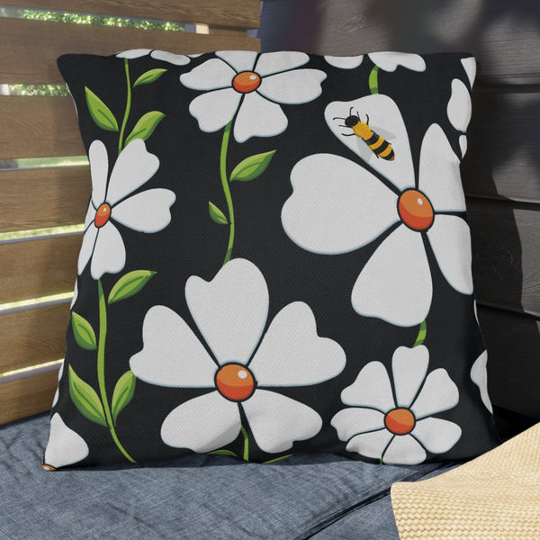 Reversible Spring Bee Floral Indoor Outdoor Accent Pillow