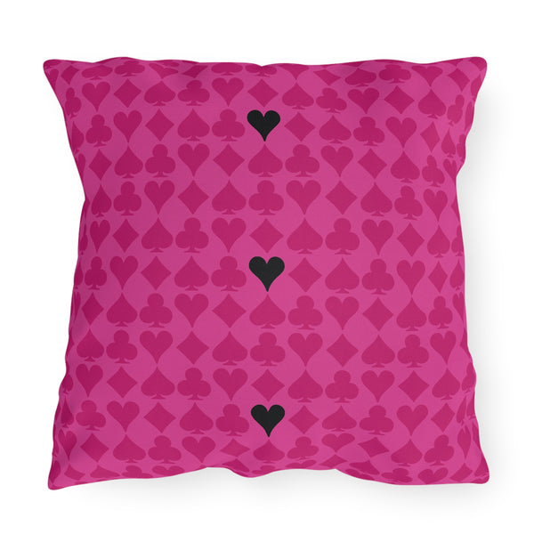 Deck of Cards Pink & Black Indoor Outdoor Throw Pillow