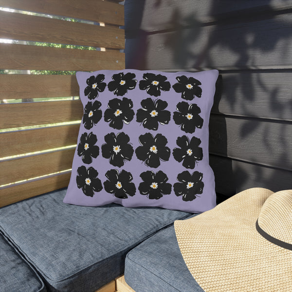 Purple Black Floral Indoor Outdoor Spring Throw Pillow