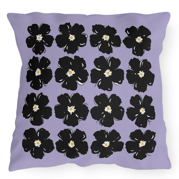 Purple Black Floral Indoor Outdoor Spring Throw Pillow