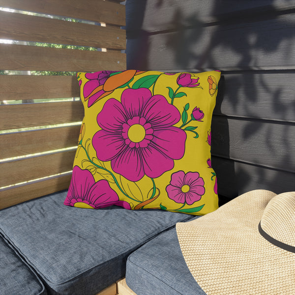Vibrant Yellow & Pink Floral Indoor Outdoor Accent Pillow