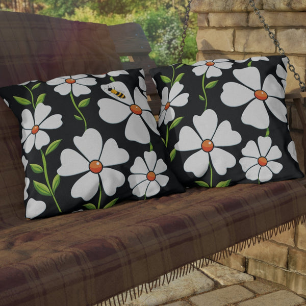 Reversible Spring Bee Floral Indoor Outdoor Accent Pillow