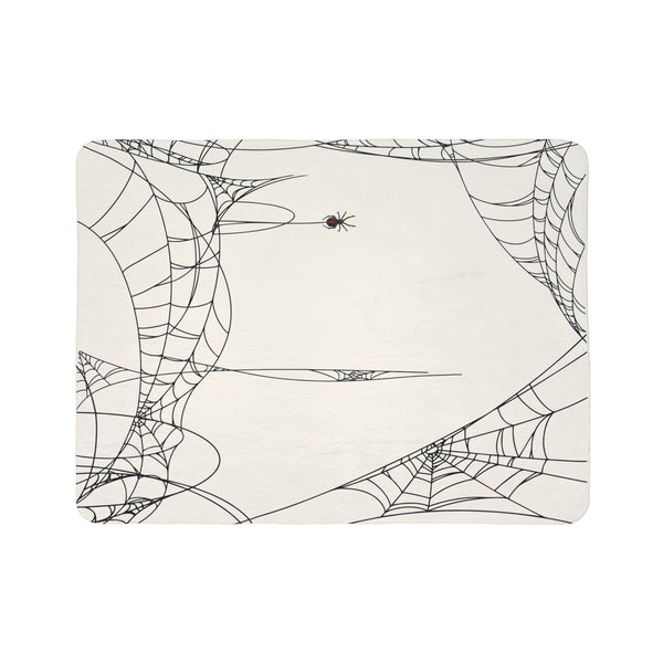 Spiderweb White Halloween Chic Sherpa Throw Blanket