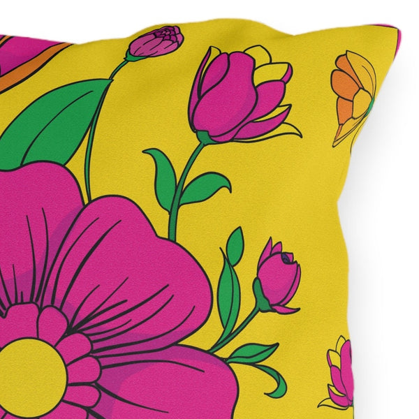 Vibrant Yellow & Pink Floral Indoor Outdoor Accent Pillow