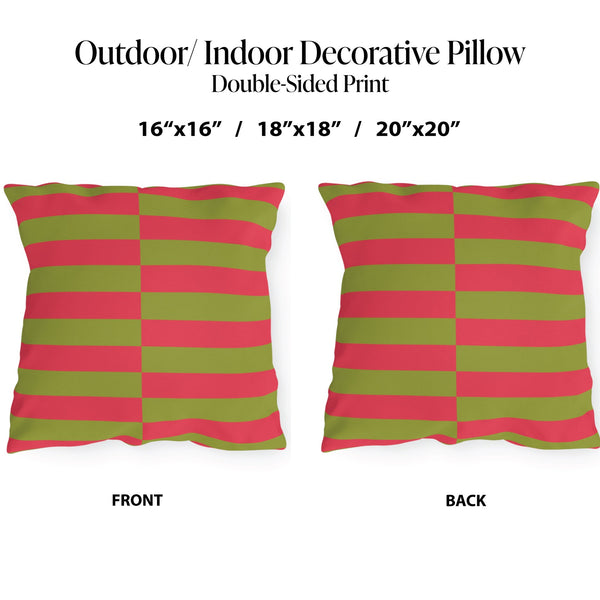 Pink and Green Striped Festive Christmas Throw Pillow