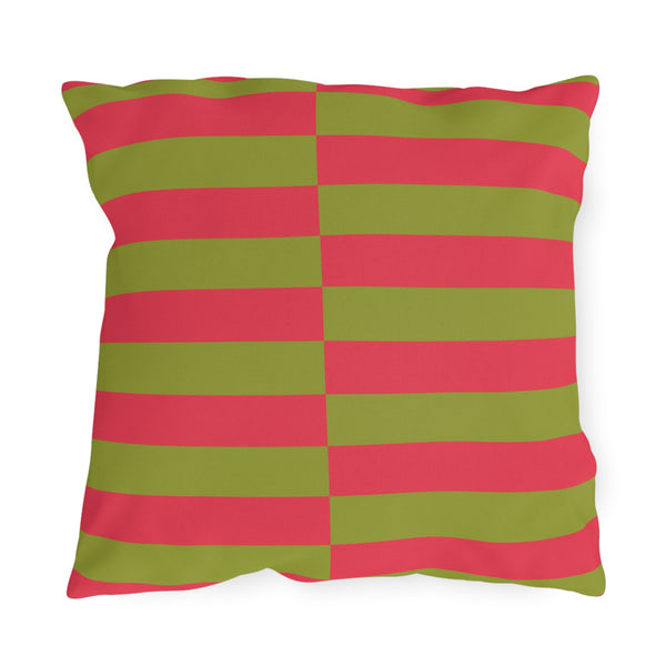 Pink and Green Striped Festive Christmas Throw Pillow