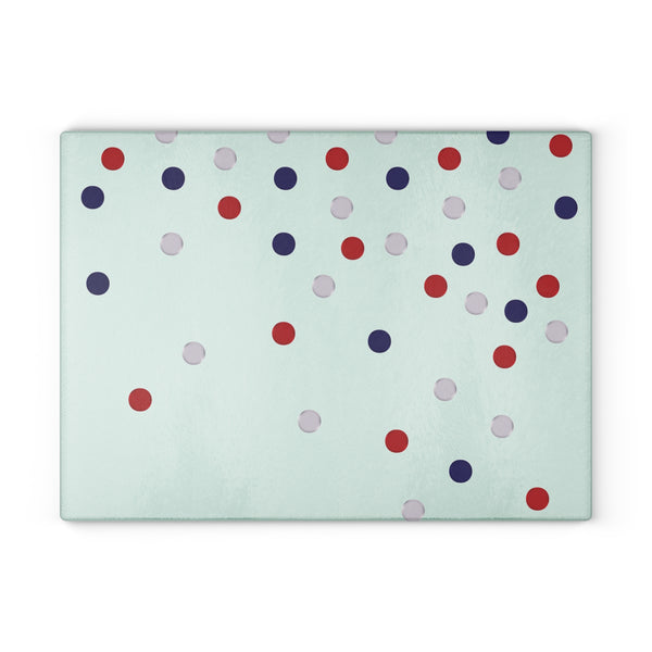 Patriotic Red White Blue Polka Dots Glass Cutting Board