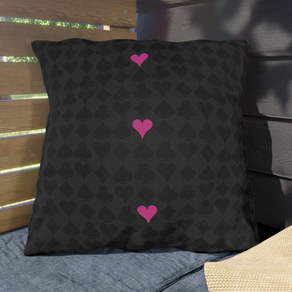 Deck of Cards Black & Pink Indoor Outdoor Throw Pillow