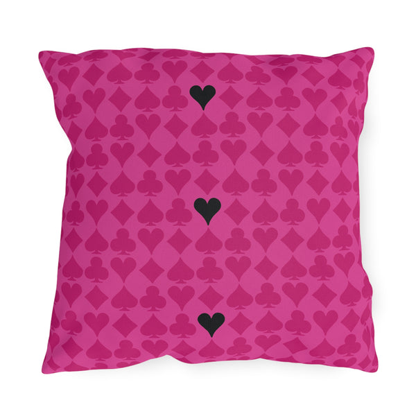 Deck of Cards Pink & Black Indoor Outdoor Throw Pillow