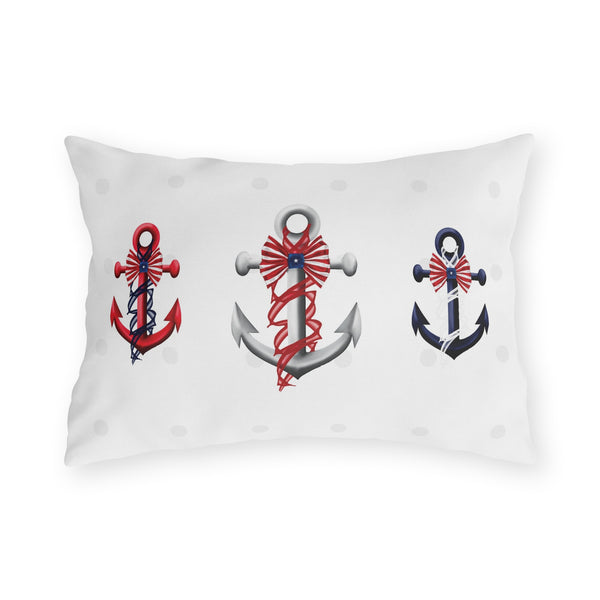 July 4th Nautical Anchors Outdoor Indoor Accent Throw Pillow