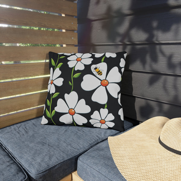 Reversible Spring Bee Floral Indoor Outdoor Accent Pillow