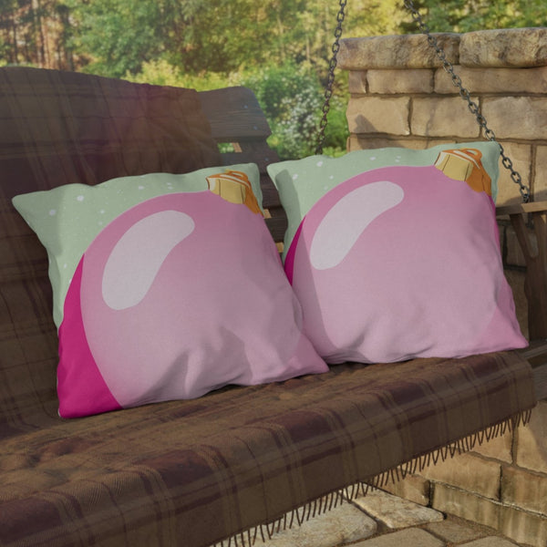 Indoor Outdoor Throw Pillow Pink Ornament Christmas Decor