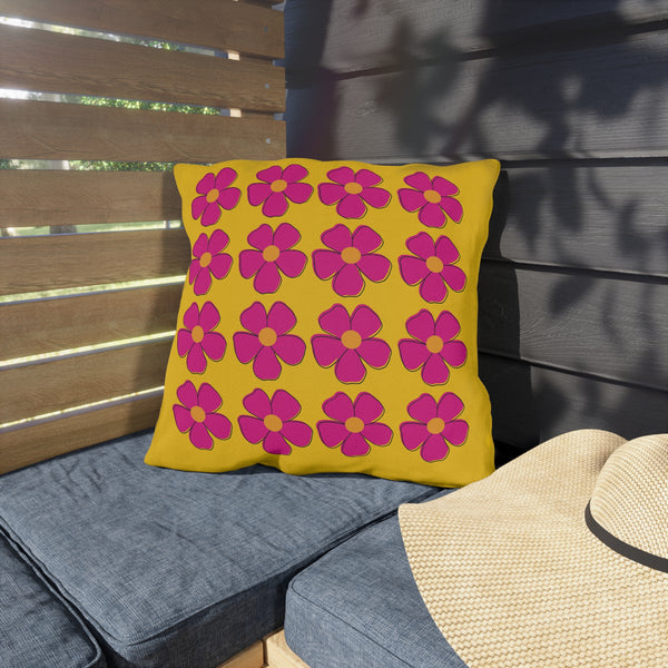 Yellow Pink Floral Indoor Outdoor Spring Accent Pillow