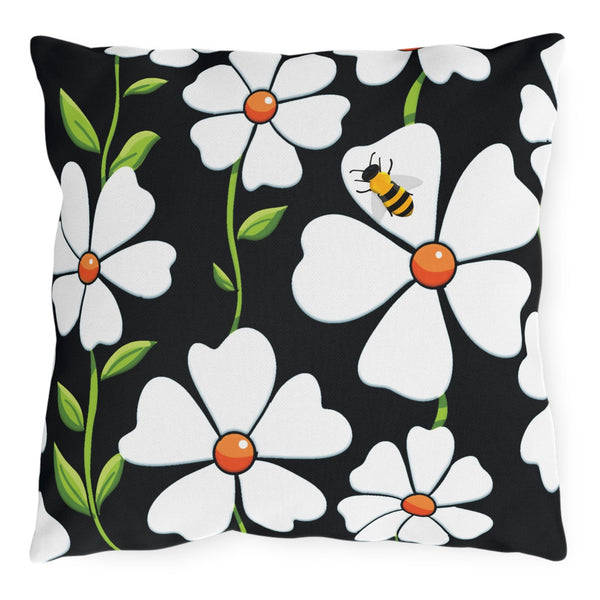 Reversible Spring Bee Floral Indoor Outdoor Accent Pillow
