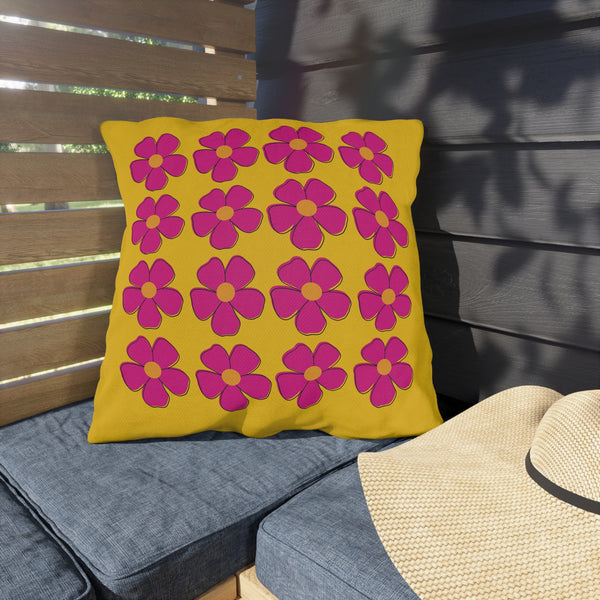Yellow Pink Floral Indoor Outdoor Spring Accent Pillow