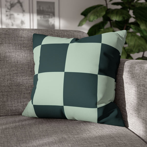 SW Paradox Green Checkered Faux Suede Pillow Cover