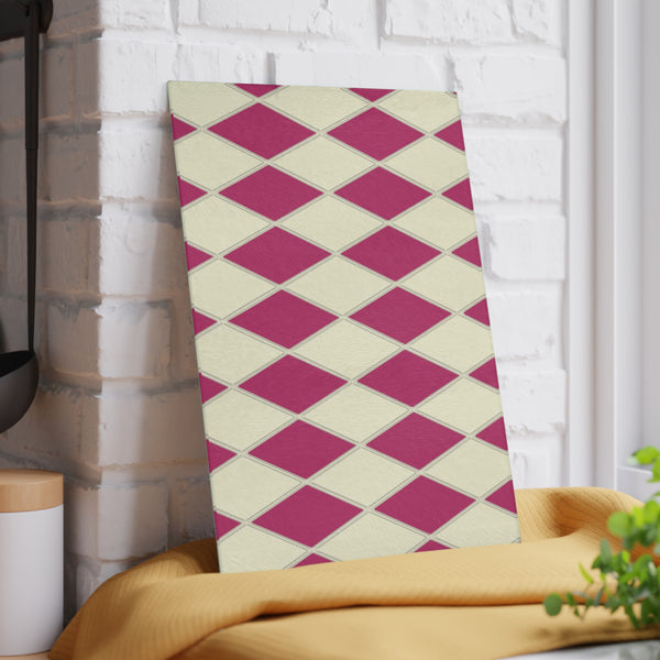 Pink and Cream Diamond Glass Cutting Board