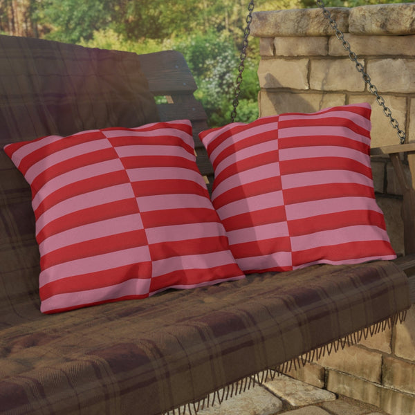 Pink & Red Striped Indoor Outdoor Throw Pillow
