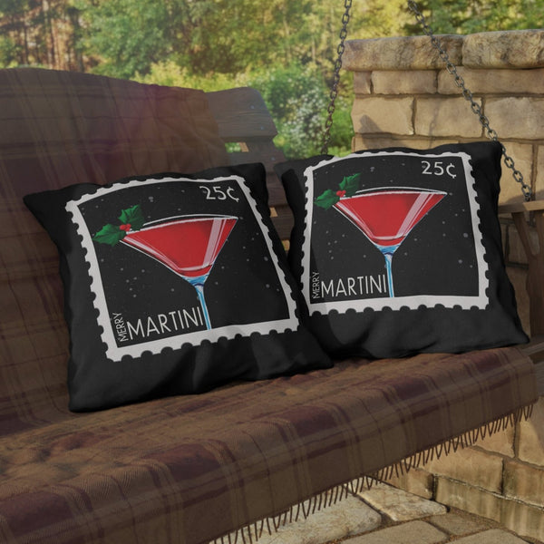 Merry Martini Indoor Outdoor Christmas Throw Pillow