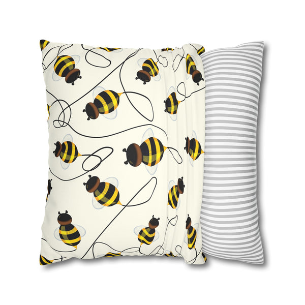 Buzzing Bees Faux Suede Throw Pillow Cover
