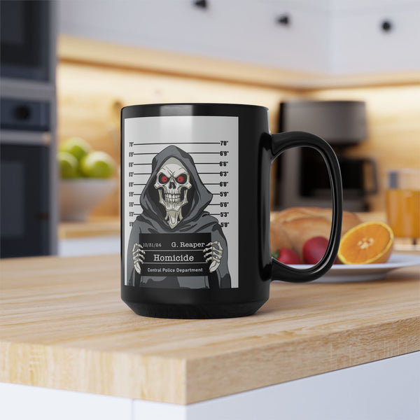 Grim Reaper Mug Shot Funny Mug 15oz