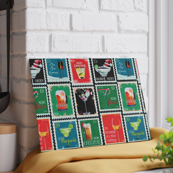 Cocktail Postage Stamps Christmas Cutting Board