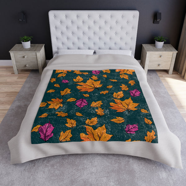 Fall Leaves Green Decorative Throw Blanket