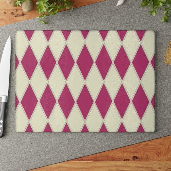 Pink and Cream Diamond Glass Cutting Board