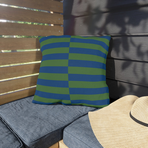 Green and Blue Striped Indoor Outdoor Throw Pillow