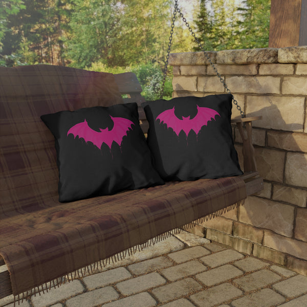 Black & Pink Bat Chic Indoor Outdoor Throw Pillow