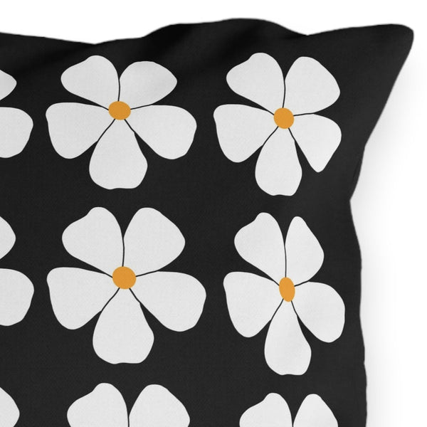Black White Floral Indoor Outdoor Spring Accent Pillow