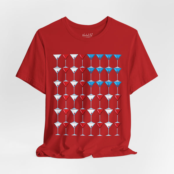 Martini American Flag Patriotic July 4th T-Shirt