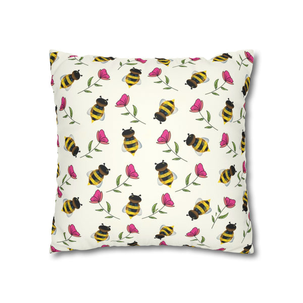 Floral Bees Spring Decor Soft Pillow Cover