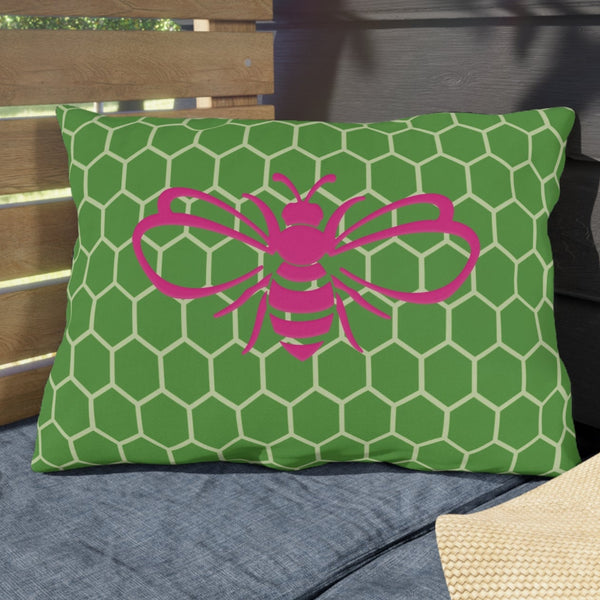 Honeycomb Bee Reversible Pink & Green Indoor Outdoor Accent Pillow