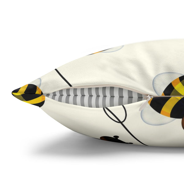 Buzzing Bees Faux Suede Throw Pillow Cover
