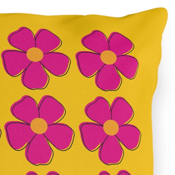Yellow Pink Floral Indoor Outdoor Spring Accent Pillow