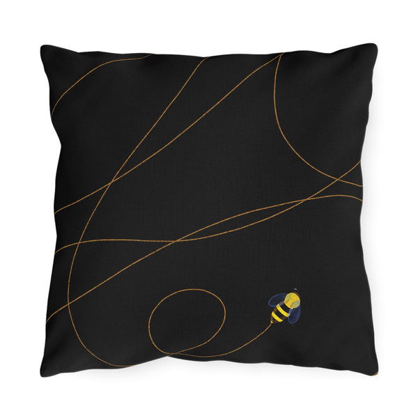 Buzzing Bee Black Outdoor Spring Throw Pillow