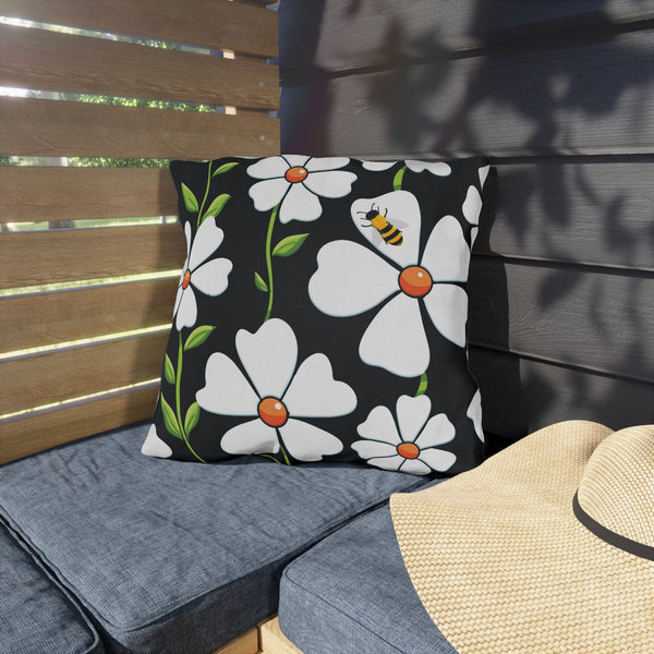 Reversible Spring Bee Floral Indoor Outdoor Accent Pillow