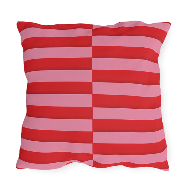 Pink & Red Striped Indoor Outdoor Throw Pillow