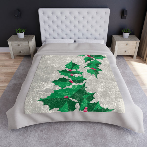 Pastel Christmas Throw Soft Blanket Pink & Green Ivy