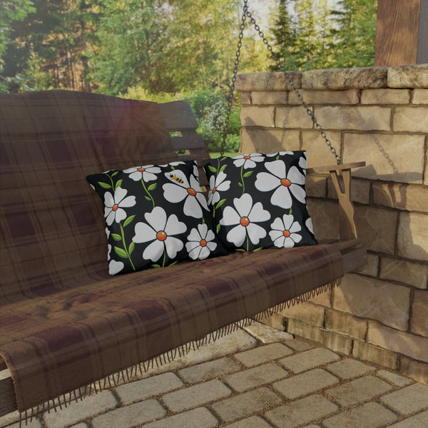 Reversible Spring Bee Floral Indoor Outdoor Accent Pillow