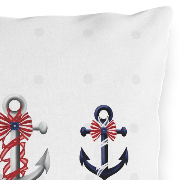 July 4th Nautical Anchors Outdoor Indoor Accent Throw Pillow