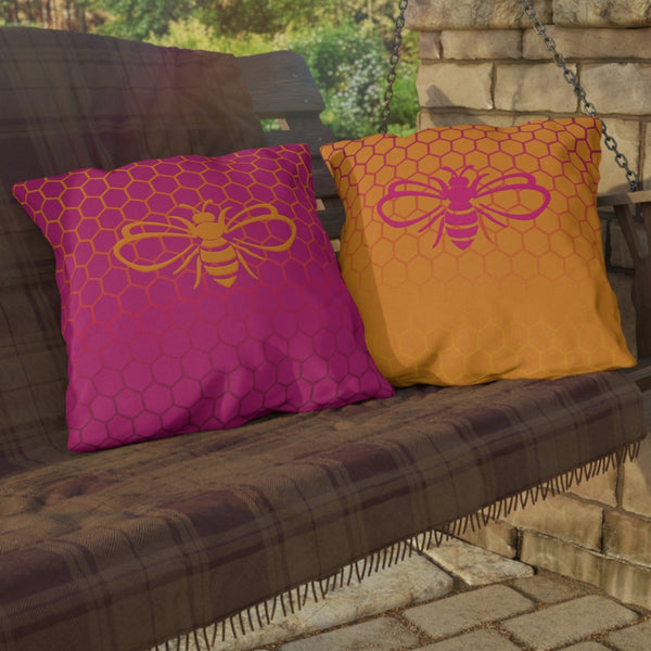 Honeycomb Bee Reversible Pink & Orange Indoor Outdoor Accent Pillow