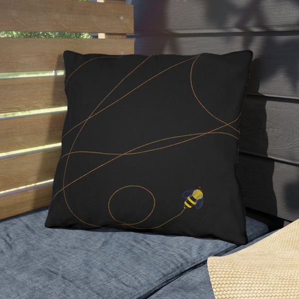 Buzzing Bee Black Outdoor Spring Throw Pillow