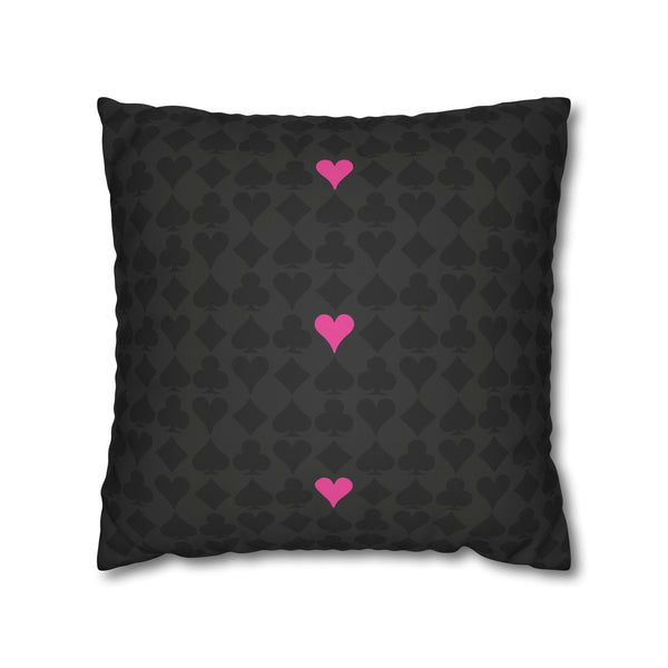 Playing Cards Heart Pink and Black Soft Accent Pillow Cover