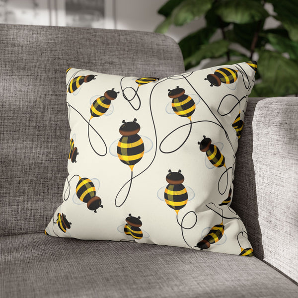 Buzzing Bees Faux Suede Throw Pillow Cover